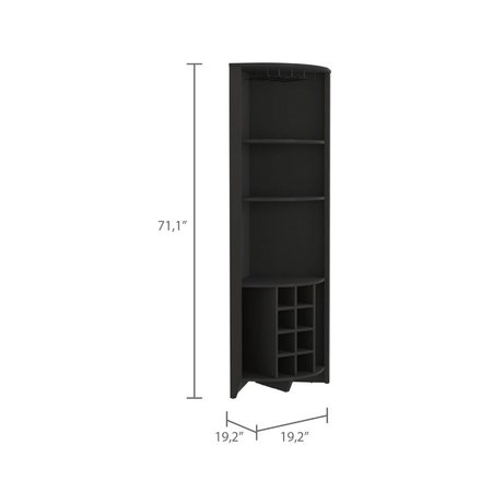 Tuhome Essential Corner Bar Cabinet, Three Shelves, Eight Built-in Wine Rack, Two Side Shelves, Black BLW7784